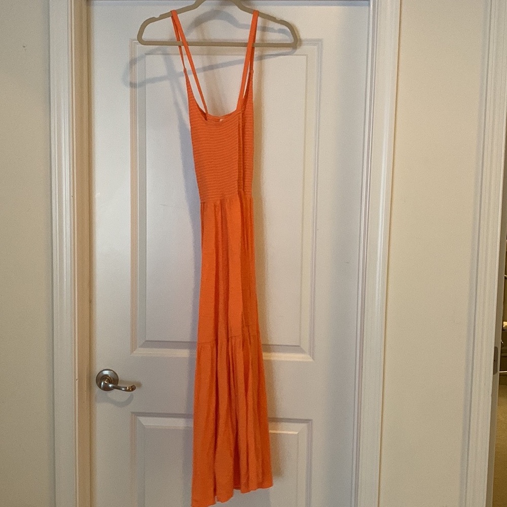 Nation LTD Sustainable Penelope Cross Back Midi Dress In Orange Crush